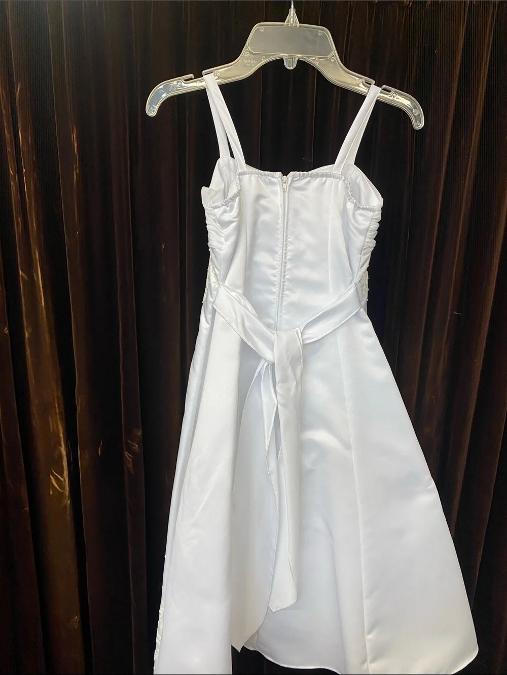 New Without Tag Girls White Embroidered Satin Dress with Gold Accents